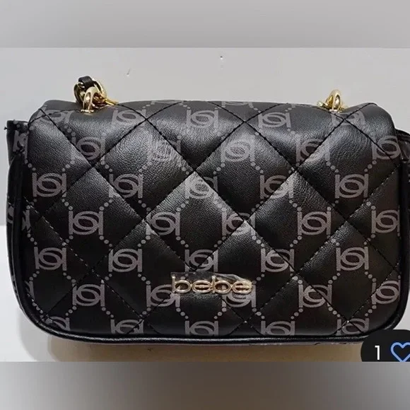 BEBE LIV MONOGRAM CROSSBODY BLACK DOVE GREY LOGO PURSE SHOULDERBAG NEW WITH TAG - Picture 3 of 11